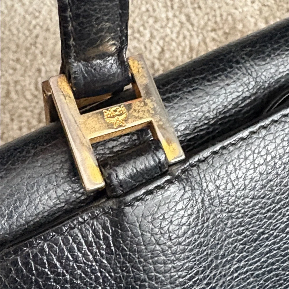 MCM Black Leather Top-Handle Satchel with Gold Hardware - Picture 11 of 13